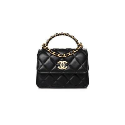 CHANEL LAMBSKIN QUILTED CHAIN TOP HANDLE CLUTCH WITH CHAIN 1126019 (13*10*6cm)